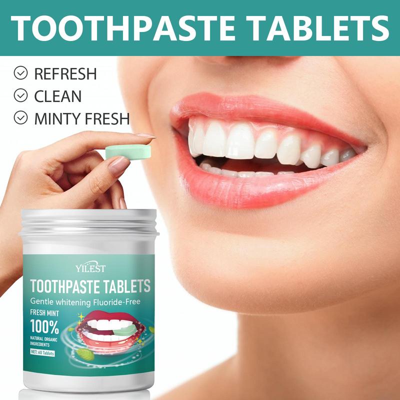 Refreshing Chewable Toothpaste Tablets, 60 Tablets count Deep Cleaning Toothpaste, Portable Brightening Toothpaste for Travel & Dates