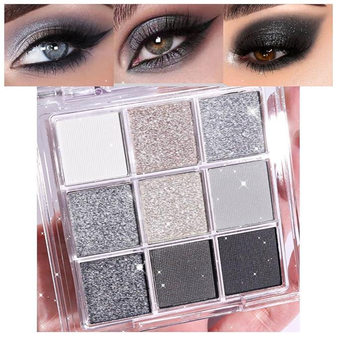 Black Silver Gray Smokey Eyeshadow Palette,Black and White and Sparkly Eye Shadow,Highly Pigmented Black Smokey Radiance Eyeshadow Palette,Long Lasting Waterproof Blendable Womens Eyeshadow Dark