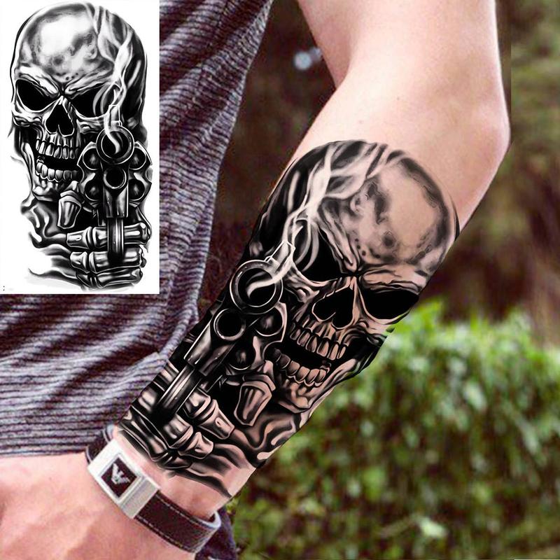 8pcs Skull Pattern Temporary Tattoo Sticker, Waterproof Fake Tattoo Sticker for Men & Women, Realistic Tattoo Stickers for Adults, Body Art Sticker, Realistic Tattoo for Parties