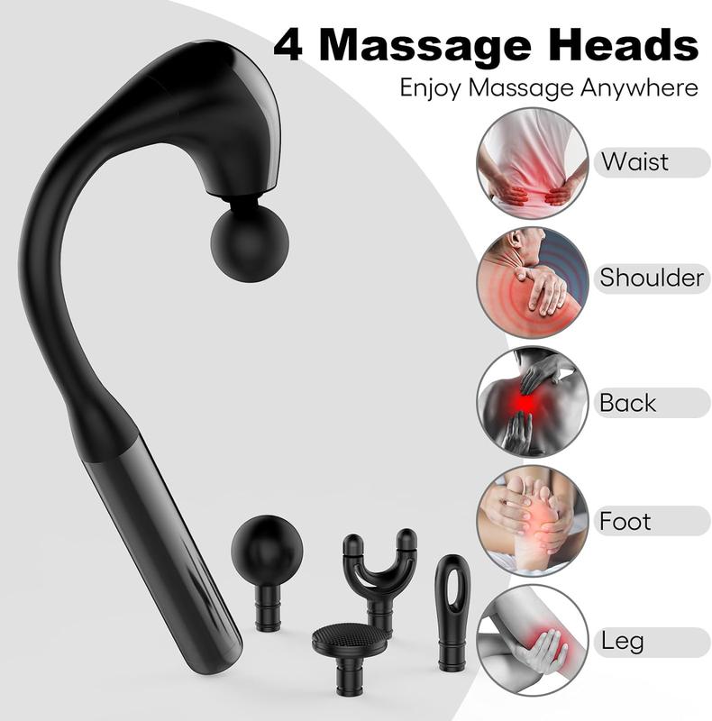 SPOVEN Massage Gun with Upgraded Extension Handle, 10MM Massage Gun Deep Tissue, Back Massager,  portable for Pain Relief, 4 Massage Heads, 5 Speeds.