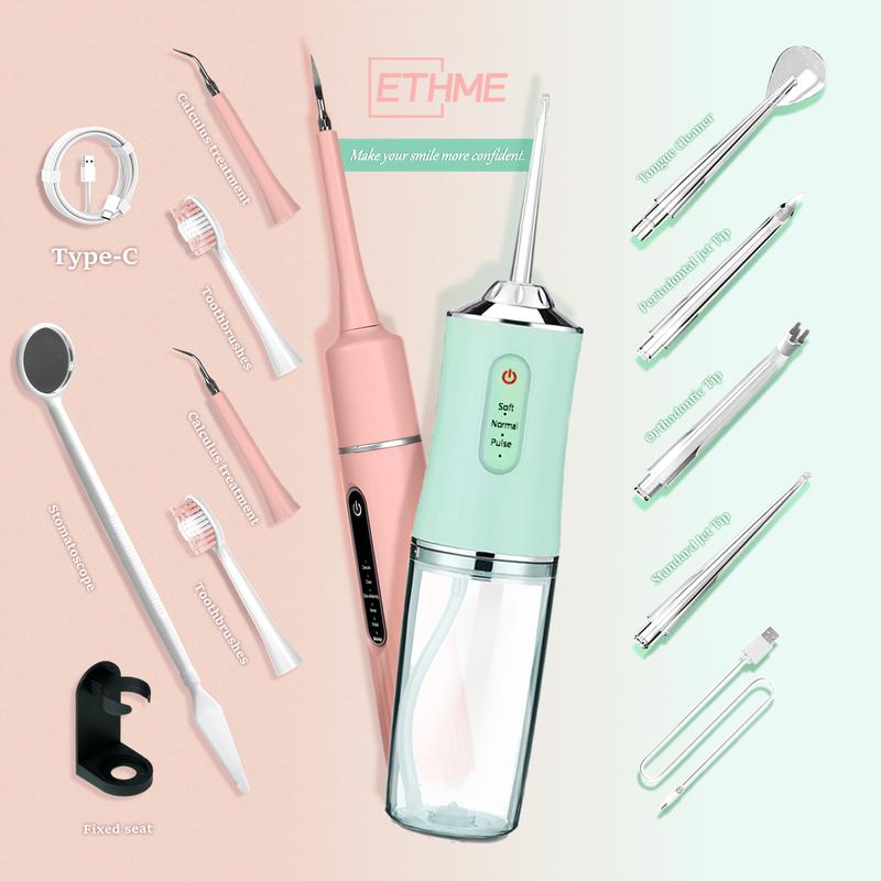 ETHME Christmas Gift Set Portable Water Flosser Pink Multifunctional Dental Cleaner with 3 Modes and 4 Nozzles for Oral Health and Family Use