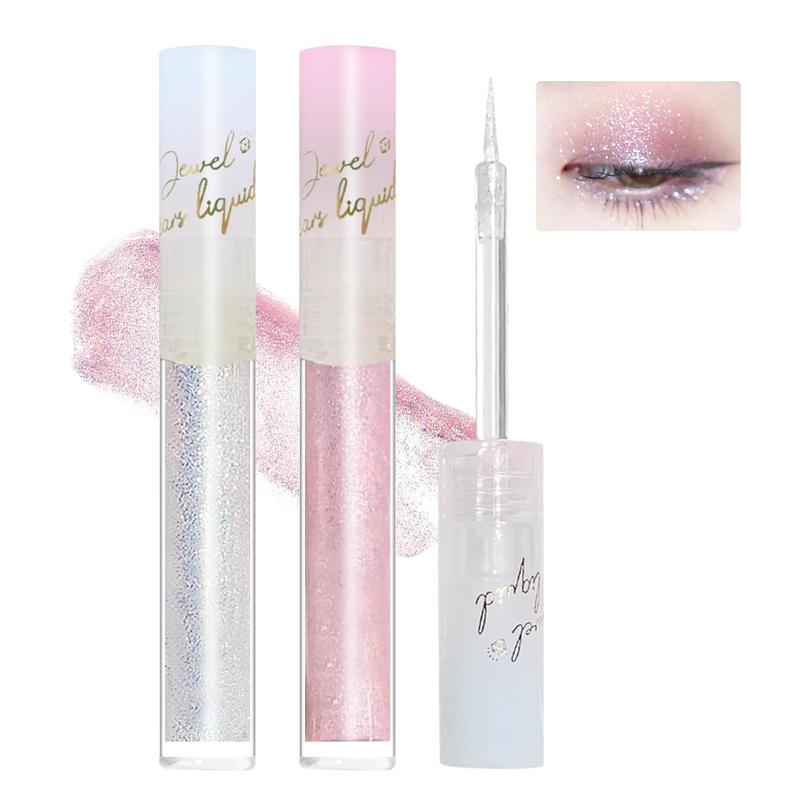 2PCS Liquid Glitter Eyeshadow Korean Eye Glitter Makeup Long Lasting Eye Shadow Shimmer Glitter Eyeliner Multi-Dimensional Sparkle Finish Eyeshadow Gift for Women - 02+04