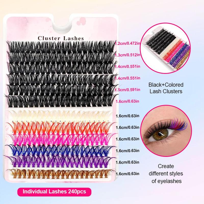 Mixed Color False Eyelashes (240pcs set), Natural Eyelash Extension Curl Eyelashes, Eye Makeup Supplies for Women & Girls, Christmas Gift