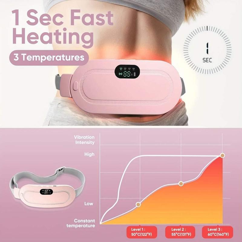 Portable Cordless Heating Uterus Warmer Pad, 1 Count Electric Warm Belly Belts, 3 Heat Levels 4 Massage Modes Waist Warming Massager