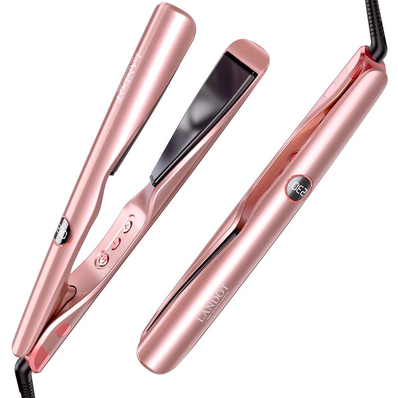 Black Friday Deal Dual Voltage 2-in-1 Hair Styler - Straightener & Curling Iron for Women | 1 Inch Flat Iron for Smooth Hair & Beautiful Curls Gold Black