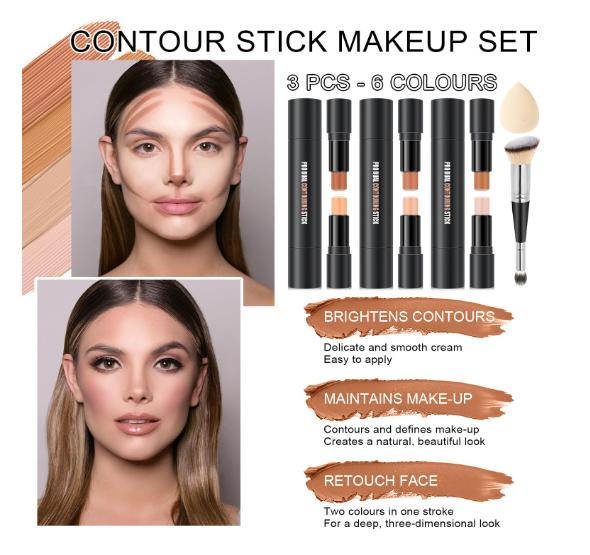 6 Colors Cream Contour Sticks Makeup Kit, Primer Face Highlighter Contouring for Beginners, Highlight and Contour Kit, Cream Concealer Makeup Blur Stick, Primer Face Corrector (SET A) Bronzer Waterproof Blend Brush