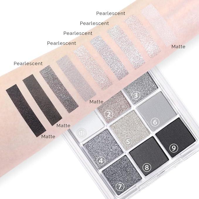 Black Silver Gray Smokey Eyeshadow Palette,Black and White and Sparkly Eye Shadow,Highly Pigmented Black Smokey Radiance Eyeshadow Palette,Long Lasting Waterproof Blendable Womens Eyeshadow Dark