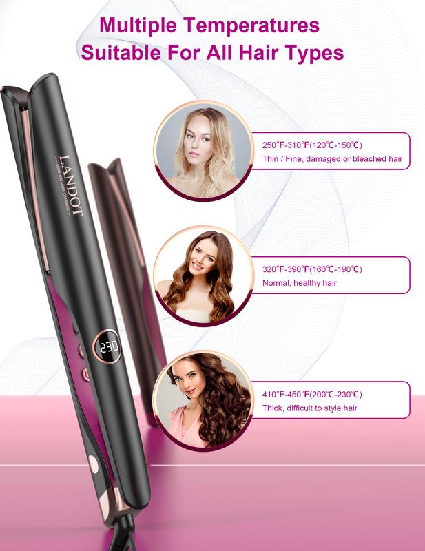 Black Friday Deal Dual Voltage 2-in-1 Hair Styler - Straightener & Curling Iron for Women | 1 Inch Flat Iron for Smooth Hair & Beautiful Curls Gold Black