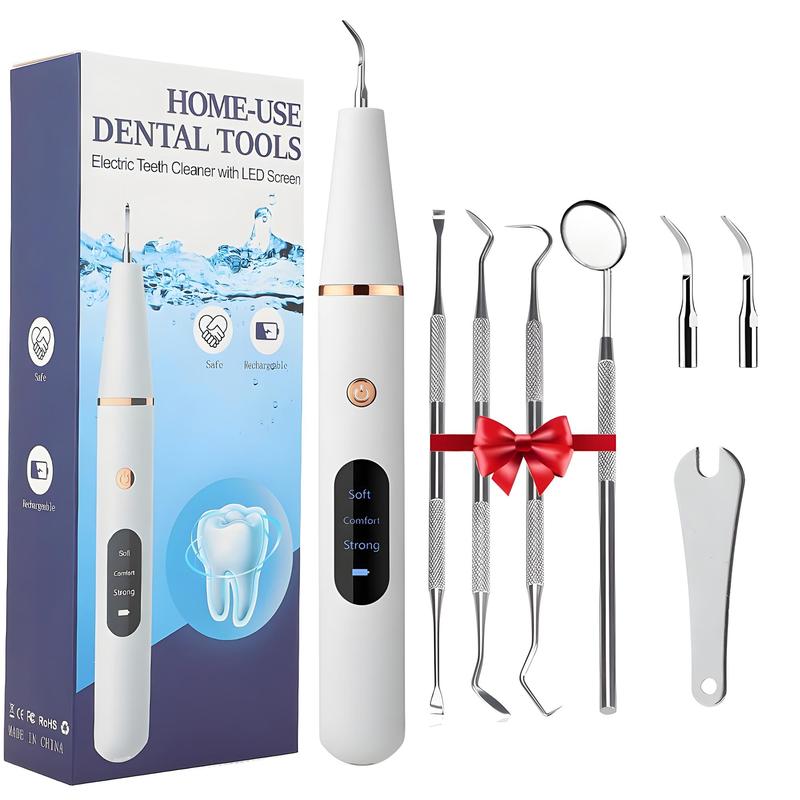 Portable Electric Teeth Cleaner, 1 Box Rechargeable Teeth Polisher with LED Light & Dental Tools & Replacement Head, Dental Scaler, Oral Irrigator Oral Care Product for Travel & Home Use