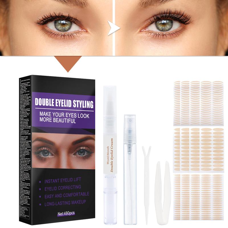 Pinkiou Double Eyelid sticker With Tools 480PCS Invisible Double Eyelid Tape kit for Invisible Monolids Makeup