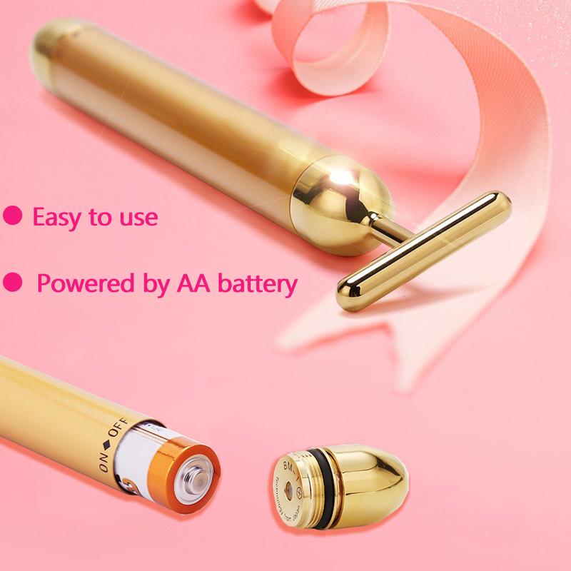 Yeamon 2-in-1 Gold Massage Stick, Face Massager Golden Facial Electric 3D Roller and T Shape Arm Eye Nose Massager Skin Care Tool