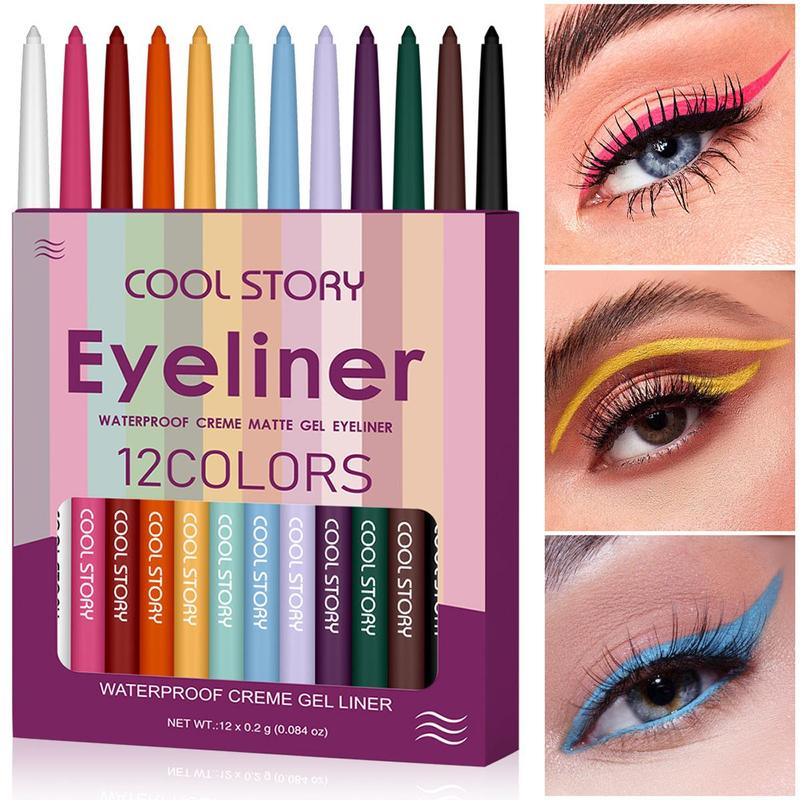 Long Lasting Eyeliner Pen (12pcs set), Waterproof Matte Gel Eyeliner Pencil, Colorful Eye Makeup Tool for Women & Girls, Eye Makeup Products