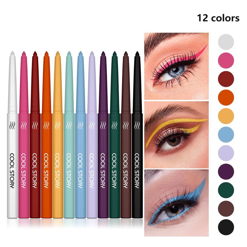 Long Lasting Eyeliner Pen (12pcs set), Waterproof Matte Gel Eyeliner Pencil, Colorful Eye Makeup Tool for Women & Girls, Eye Makeup Products