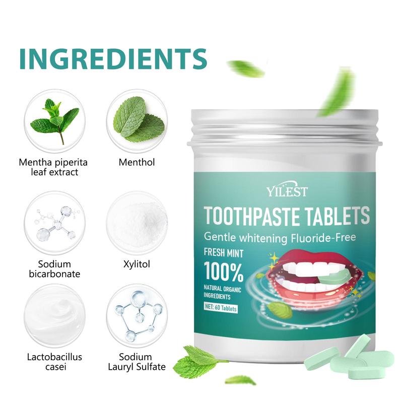 Refreshing Chewable Toothpaste Tablets, 60 Tablets count Deep Cleaning Toothpaste, Portable Brightening Toothpaste for Travel & Dates