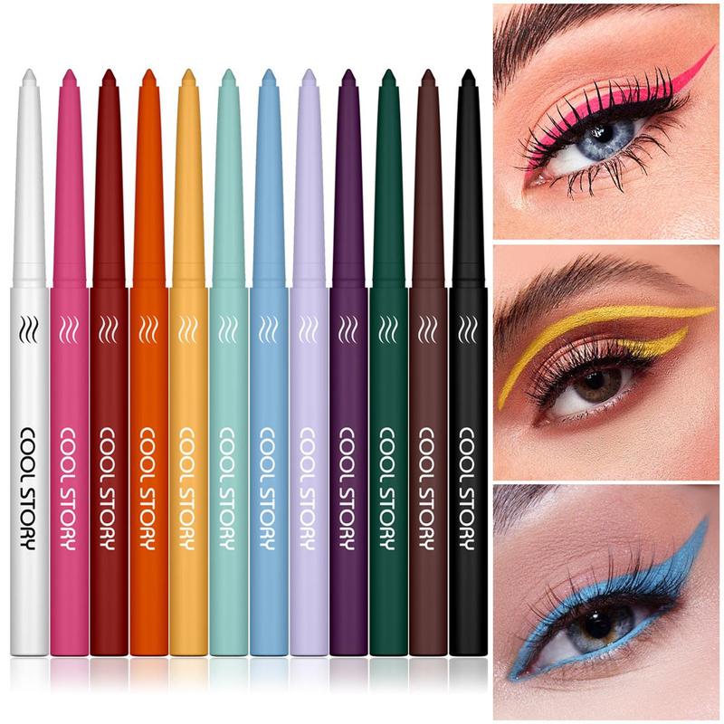 Long Lasting Eyeliner Pen (12pcs set), Waterproof Matte Gel Eyeliner Pencil, Colorful Eye Makeup Tool for Women & Girls, Eye Makeup Products