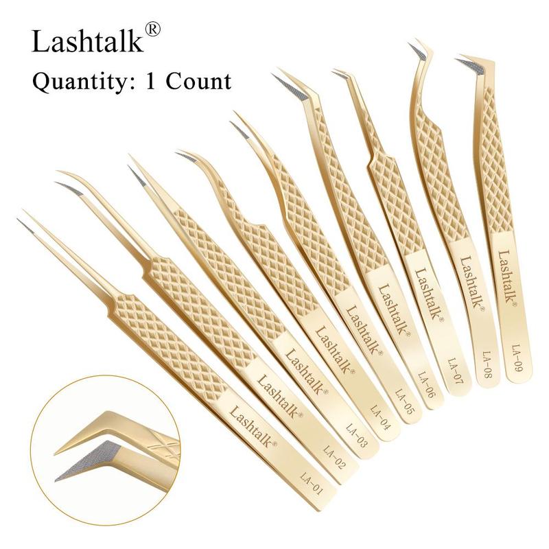 Precision Fiber Tip Tweezer, 1 Count Eyelash Extensions Diamond Grip, Anti-slip Premium Gold Stainless Steel Makeup Tool