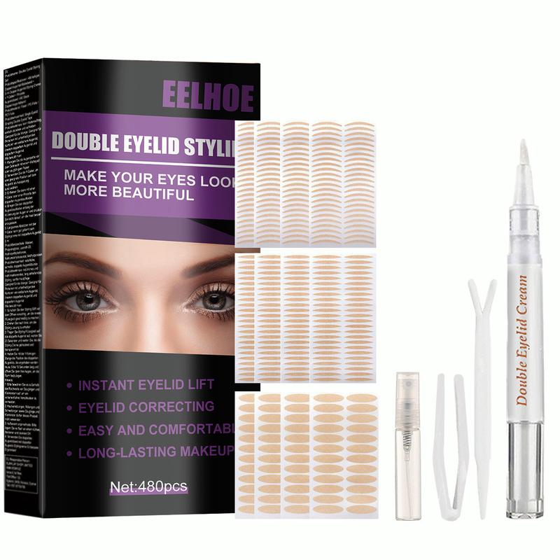 Pinkiou Double Eyelid sticker With Tools 480PCS Invisible Double Eyelid Tape kit for Invisible Monolids Makeup