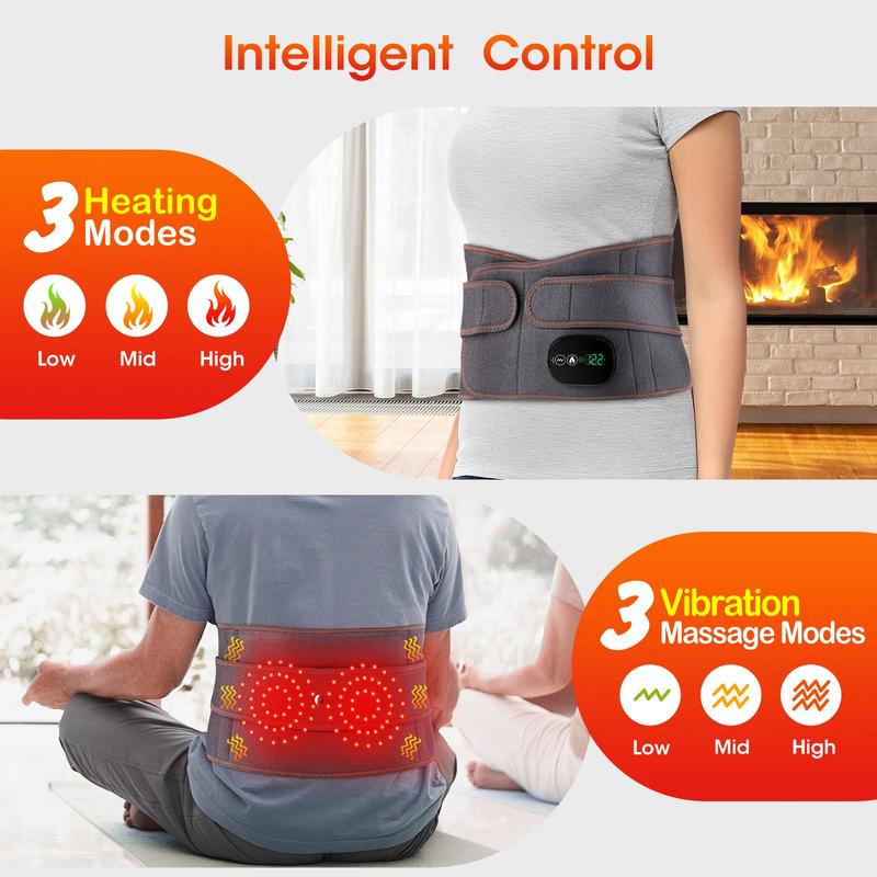 Cordless Heated Massage Belt, Back Massage Belt, 3 Heating Modes Heated Back Belt, Suitable for Middle-aged and Elderly People, 5000mA long battery life, Great Gift, 5 Languages Instruction Manuals