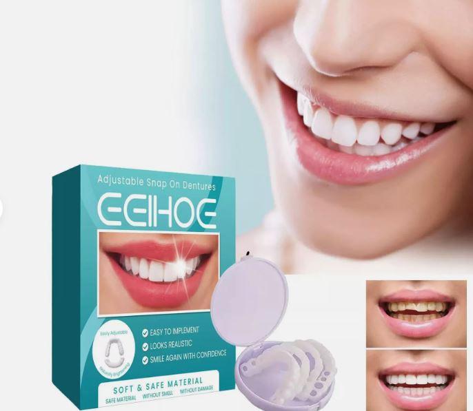 Snap On Upper and Bottom Set False Teeth Dental Veneers Denture Tooth Cover,Moldable False Teeth for Beautiful Smile