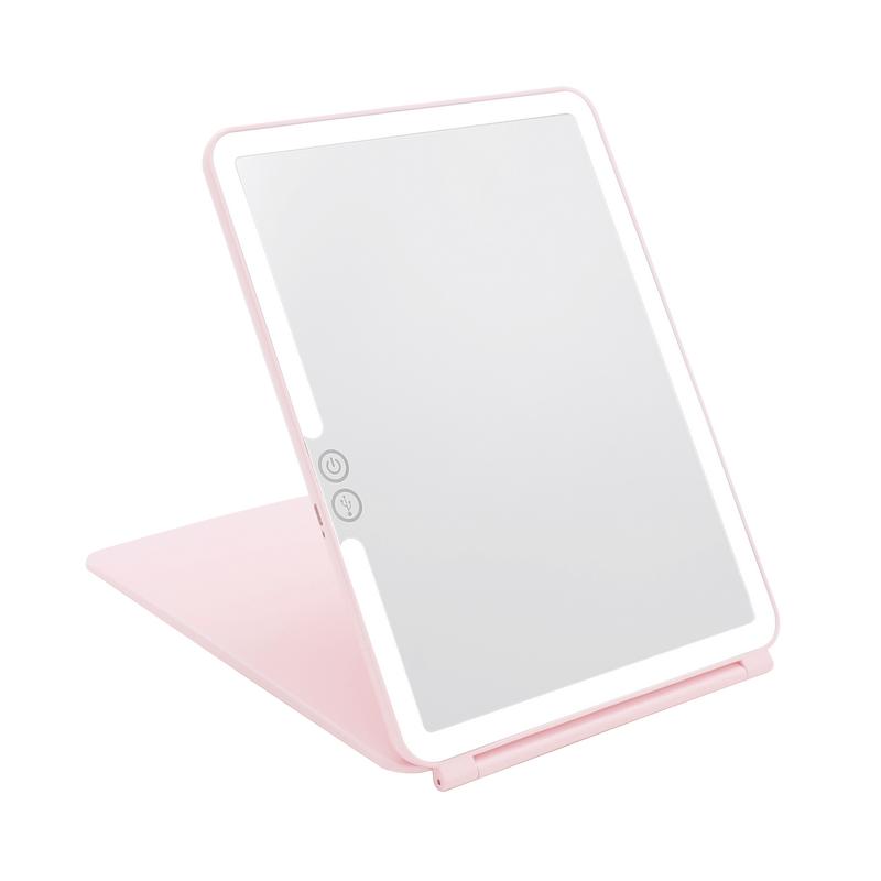 Wanderlust Mirror with Touch Sensors and Dimmable LED Lights for Travel, Rechargeable and Angle Adjusting Lid Stand