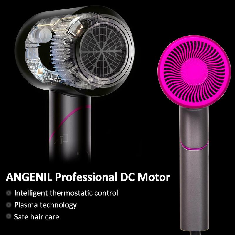 Professional Ionic Hair Dryer, 1 Box Fast Drying Low Noise Blow Dryer with Concentrator Nozzle & Diffuser Attachments for Home Salon Travel