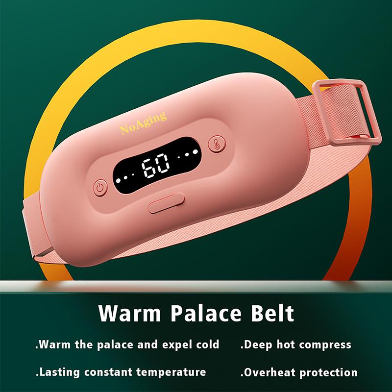 NoAging Women Menstruation Vibration Belly Massage Hot Compress Warm Palace Belt Heating Waist Belt Comfort Pink