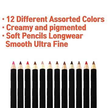 24 12 6 Assorted Colors Nabi Lip Liner Pencil Set, High Pigmented Lip Makeup Soft Pencils, Deep and Rich in Color, Smooth Ultra Fine Lipliner