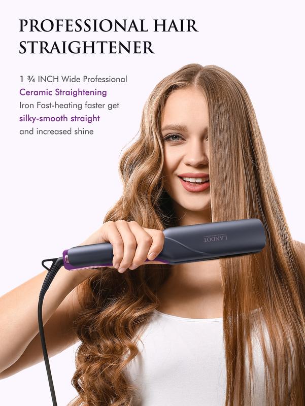 Straightener and Curler 2 in 1 - Landot Professional Ceramic Straightening Curling Iron for Straighten Curl Wave Hair -  12 Digital Heat Settings