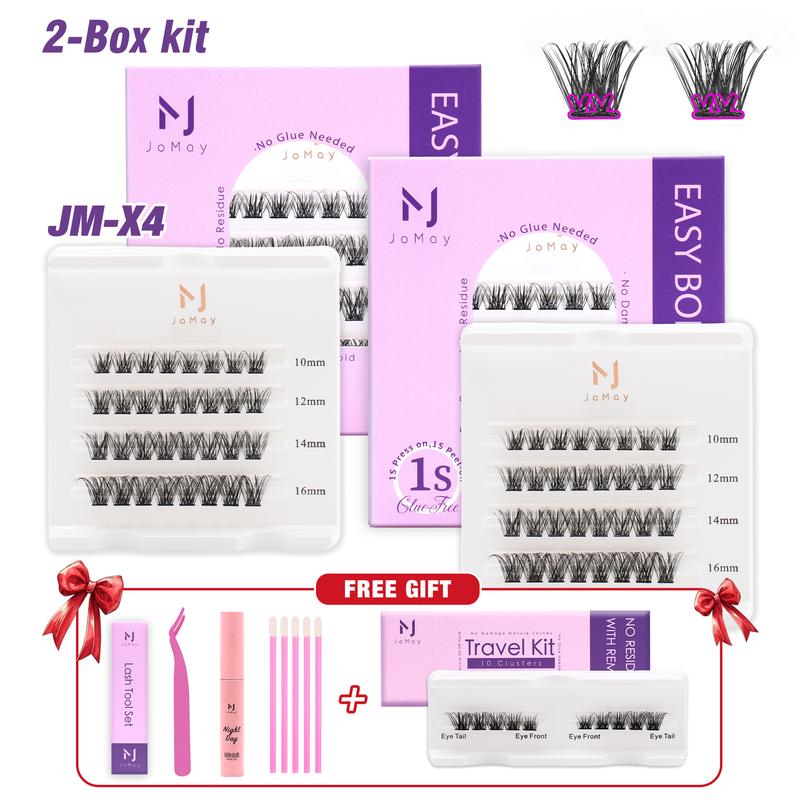 JoMay Self-Adhesive Lashes Extension Kit,No Glue Lash DIY Lash Clusters Kit,No Glue, Beginner Friendly Eyelashes with Tweezers Cosmetic Lash Extension mascara band  qlash