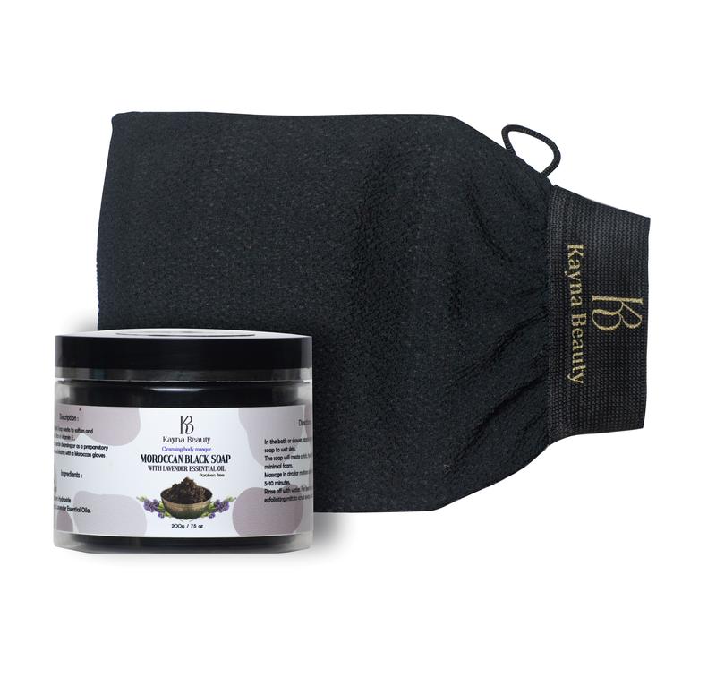 Moroccan Hammam Spa Set with Black Soap and Exfoliating Glove for Body Care Cleansing Eucalyptus Body Wash Exfoliate