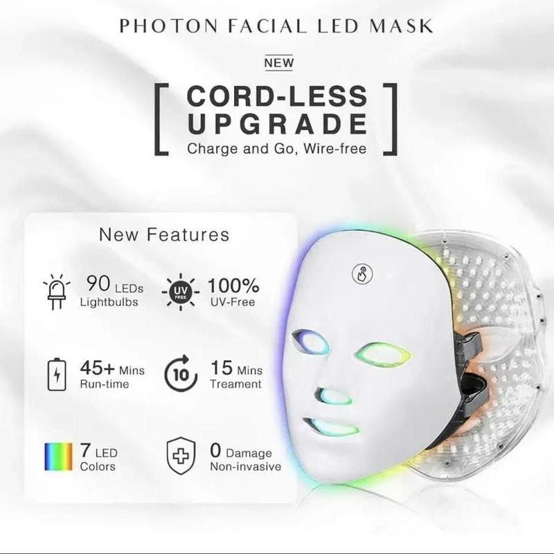 Portable USB Charging 7 Color Light Facial Mask, 1 Count Touch Screen Skin Care Device, Multi-function Beauty Machine