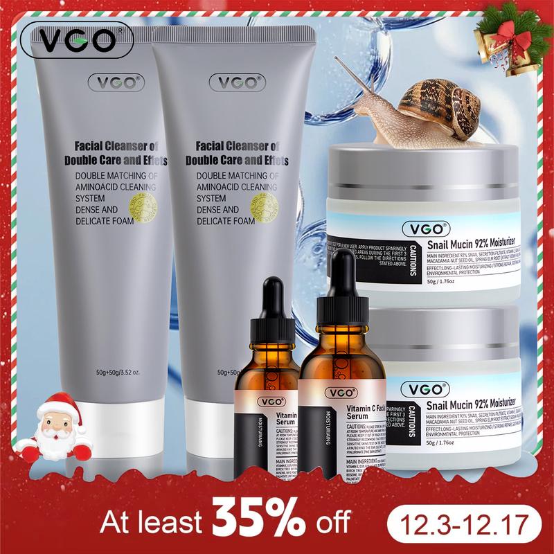 VGO-Vitamin C Serum, Moisturizer, and Facial Cleanser Set Cleansing Moisturizing Suitable for sensitive skin-Live Skincare Radiance Radiant Boost Repair Set: hydration, radiance, and anti-aging Hydrating vgo skin