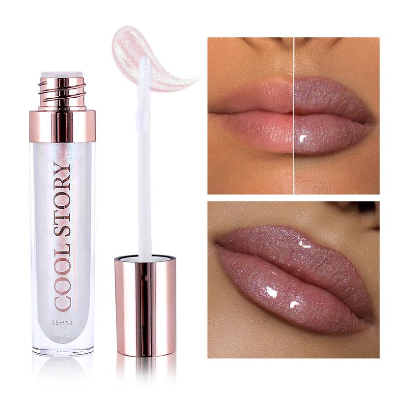 Sparkly Shimmer Lip Gloss - Diamond Glittery Moisturizing Lip Oil - Long-Lasting Lip Plumper - Lipstick - Moisturizer Lip Glow - Makeup, Glossy lip pump High-Shine Universal holographic lipgloss