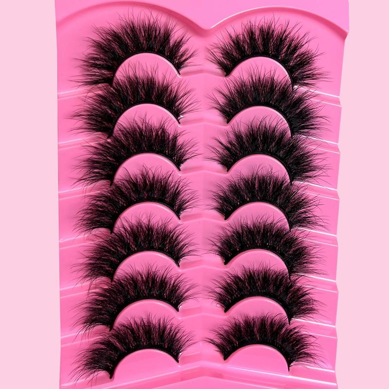 False Eyelash Kit, 7 Pairs Fluffy False Eyelashes, Wispy Cluster Lashes, Natural Look Eye Makeup Strip Lashes for Women Girls Eye Extensions