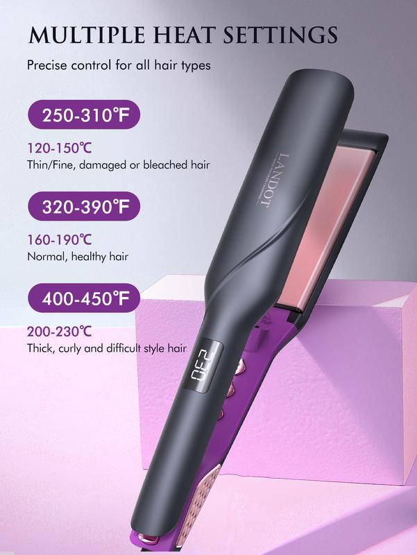 Straightener and Curler 2 in 1 - Landot Professional Ceramic Straightening Curling Iron for Straighten Curl Wave Hair -  12 Digital Heat Settings