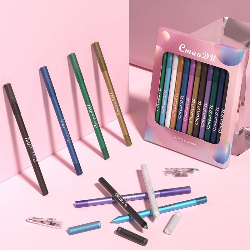 12 Color Eyeliner Pen (12pcs set), Long Lasting Eyeliner Pencil & Eyeshadow, Multifunctional Eye Makeup Tool for Women & Girls