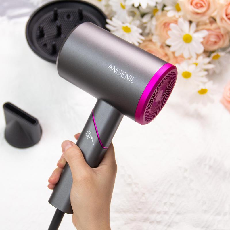 Professional Ionic Hair Dryer, 1 Box Fast Drying Low Noise Blow Dryer with Concentrator Nozzle & Diffuser Attachments for Home Salon Travel