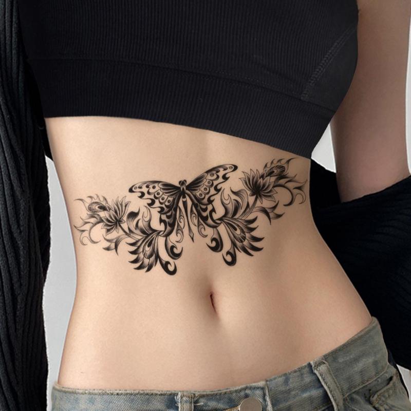 Butterfly Pattern Temporary Tattoo Sticker, 1 Count Floral Pattern Body Art Sticker, Body Art Decoration for Women & Girls