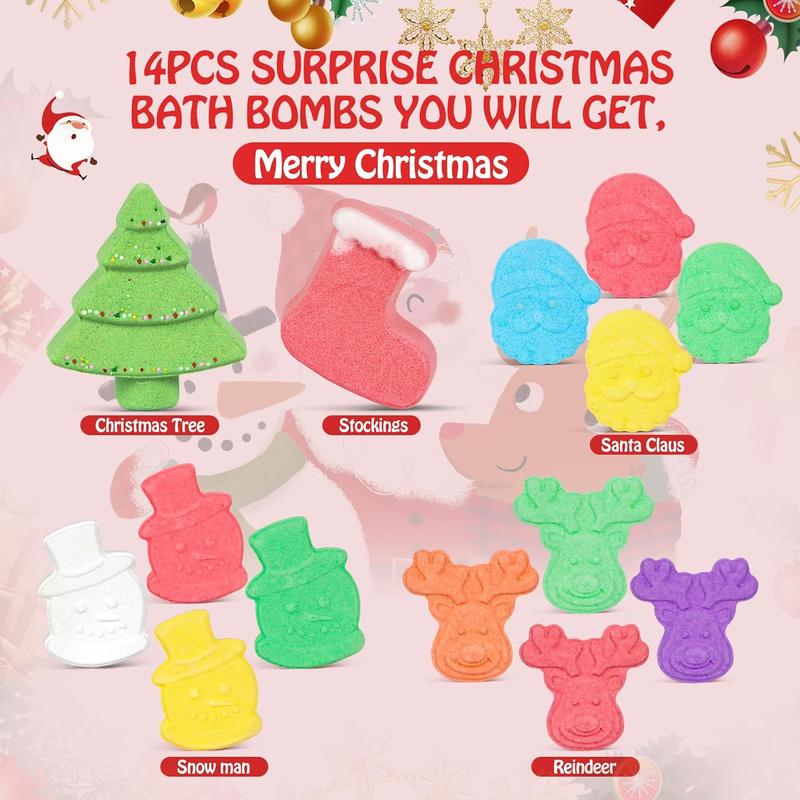 Bath Bombs for Kids, Christmas Bath Bombs for Women Girls Boys Toddler, 14 Packs Mini Bath Bombs Gift Set, Bubble Bath Fizzies Ball with Christmas, Tree Santa Claus, Snow Man, Reindeer and Stockings Body Care Skin Repair