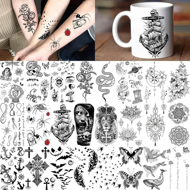 64 Sheets Long Lasting Flower Temporary  Tattoos For Women Arm , Jellyfish Sunflower Moon Rose For Adults Girl, 3D Temp Realistic Snake  Stickers Serpent Peony Floral