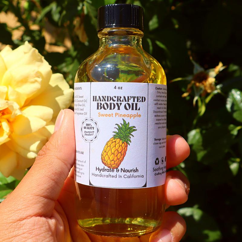 Handcrafted Sweet Pineapple Body Oil for Skin Hydration Body Care Coconut Fragrance Jojoba Olive Avocado Comfort Cosmetic