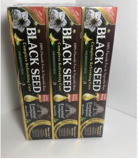 Organic Black Seed Essential Toothpaste 5 in 1 100% Fluoride Free & Vegetable Base for Sensitive Teeth Oral Brightening Golden Mint