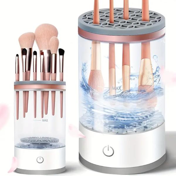 Electric Makeup Brush Cleaner Machine, Portable USB Rechargeable, Quick Drying, Universal Rubber Collars, For All Size Brushes, Home And Travel Use, for Makeup Lovers & Professionals, Deep Cleaning with No Dead Spots