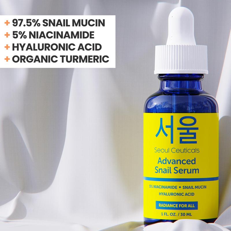 SeoulCeuticals Korean 5% Niacinamide + Snail Mucin 97.5% Essence Serum + Hyaluronic Acid, Cruelty Free Korean Skin Care, Natural & Organic Anti Aging Face Serum for Dull Skin, K Beauty 1oz Moisture Skin Repair