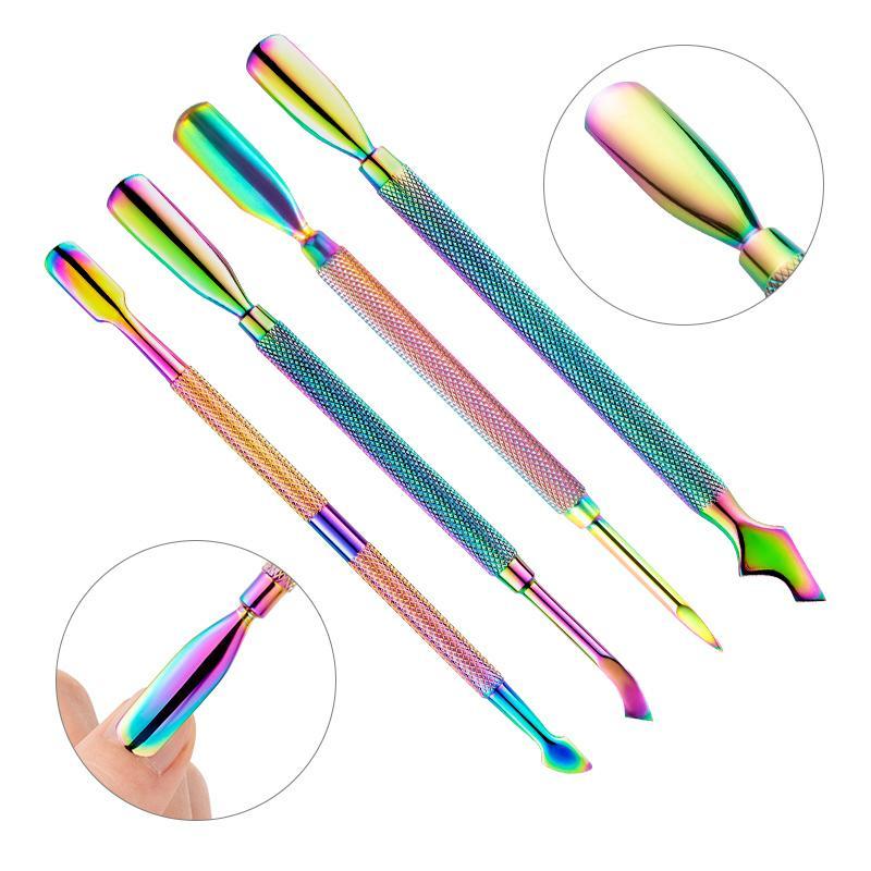 Double-ended Steel Pusher, 4 Counts Stainless Steel Bevel Removing Dead Skin Calluses Nail Tool, Professional Cuticle Pusher for Manicure and Pedicure