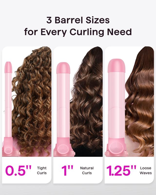 Wavytalk Pro Automatic Rotating Curling Iron Set, with 3 Interchangeable Ceramic Barrel, Adjustable Heat Speed Direction of Rotation, Salon-Quality Curls and Waves