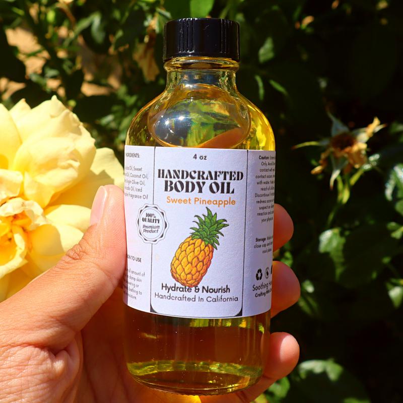 Handcrafted Sweet Pineapple Body Oil for Skin Hydration Body Care Coconut Fragrance Jojoba Olive Avocado Comfort Cosmetic