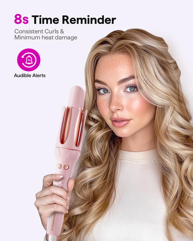 Wavytalk 1.25 inch Automatic Curling Iron - 5 Temperatures & 3 Timers, Anti Scald & Tangle-free, 26 Million Negative Ions for Effortless and Shiny Curls