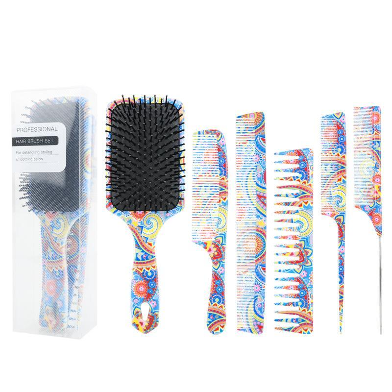 Boho Style Hair Styling Tool Set, 6 Counts Airbag Massage Comb & Needle Tip Tail Comb Set, Professional Hair Styling Tools for Women & Girls