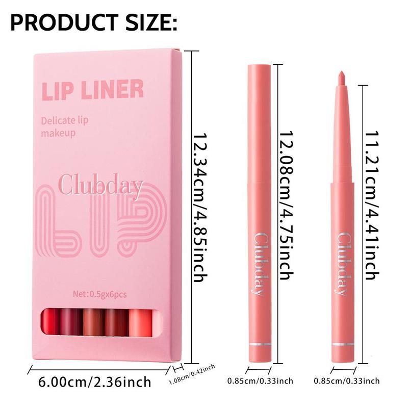 Waterproof Lip Liner, 6 Counts set Matte Lip Pencil, Easy Coloring Lipstick Pen, Suitable for All Occasions Lip Makeup